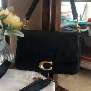 Coach Black Shoulder Bag with Gold Accents